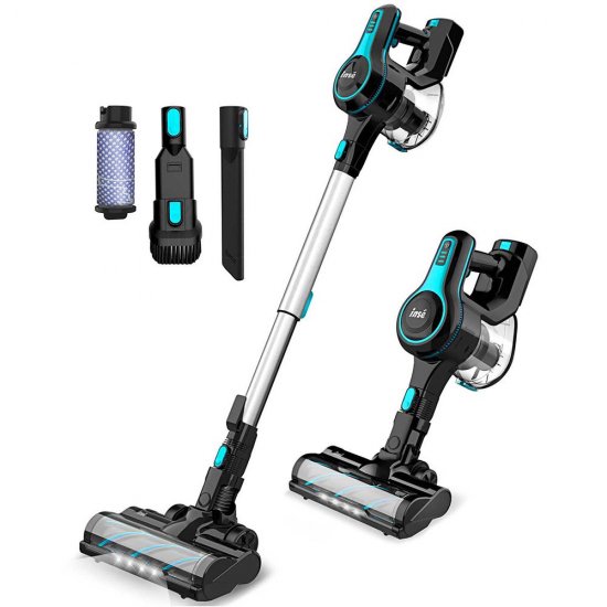 INSE Cordless Vacuum Cleaner with Quiet Rechargeable Battery, 6-in-1 Lightweight Handheld Stick Vacuum Cleaner for Home Hard Floor Carpet Pet Hair Car, Up to 45 Mins Runtime, Blue