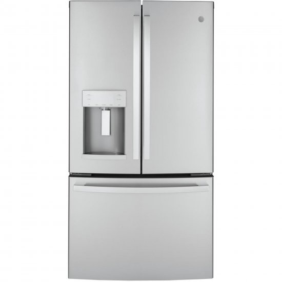 GE GYE22GYNFS 36 French Door Counter Depth Refrigerator with 22.1 cu. ft. Total Capacity Space Saving Ice Maker Showcase LED Lighting in Stainless Steel