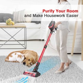MOOSOO Cordless Vacuum, 23Kpa Poweful Suction Stick Vacuum Cleaner with Brushless Motor Multi-attachments Detachable Battery Extension Wand K17G