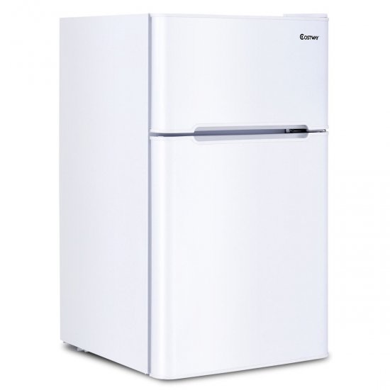 Costway Stainless Steel Refrigerator Small Freezer Cooler Fridge Compact 3.2 cu ft. Unit