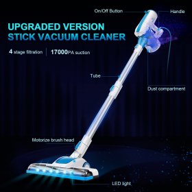 MOOSOO Corded Stick Vacuum, 4 in 1 Stick Vacuum Cleaner with 17Kpa Powerful Suction Rotatable Motorized Led Brush Head