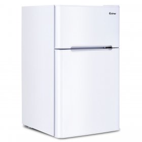 Costway Stainless Steel Refrigerator Small Freezer Cooler Fridge Compact 3.2 cu ft. Unit