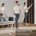 Aposen 21Kpa Stick Vacuum Cleaner, Lightweight Cordless Vacuum with 2 Powerful Suction Modes, LED Electric Floor Brush, White