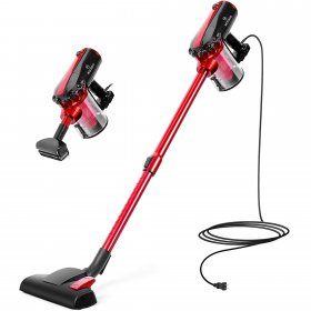 MOOSOO 17KPa Strong Suction Corded Vacuum Cleaner, 4 in 1 Stick Vacuum for Carpet & Hard Floor - D600 Red