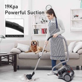 MOOSOO Bagless Canister Vacuum, Grey, Easy Clean for Hard Floor or Carpet