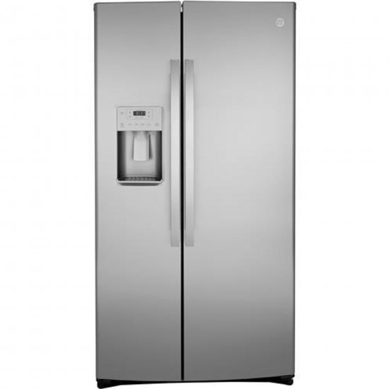 GE GZS22IYNFS 36\"\" Counter-Depth Side-by-Side Refrigerator with 21.8 cu. ft. Capacity External Ice and Water Dispenser and 2 Refrigerator Glass Shelves in Stainless Steel