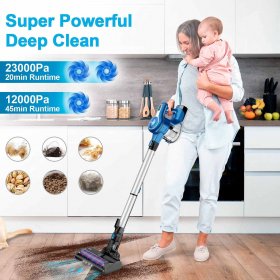 INSE Cordless Vacuum Cleaner, 23Kpa 250W Brushless Motor Stick Vacuum, up to 45 Mins Max Runtime, 10-in-1 Lightweight Handheld for Carpet Hard Floor Pet Hair, Blue