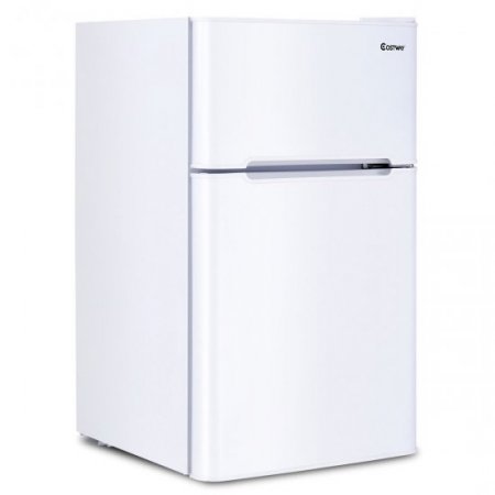 Costway Stainless Steel Refrigerator Small Freezer Cooler Fridge Compact 3.2 cu ft. Unit