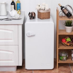 Costway 3.2 Cu Ft Retro Compact Refrigerator with Freezer Interior Shelves Handle, White