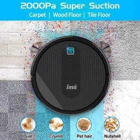 INSE Robot Vacuum Cleaner 2000Pa Powerful Suction, Super Slim Quiet, 120min Runtime, Self Charging, Large Dustbin, Daily Schedule for Hard Floor Carpet Pet Hair, Smart Robotic Vacuum No WiFi Needed