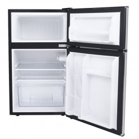 Mini Refrigerator with Freezer, Double Door Mini Fridge, 90L/3.2CU.FT Compact Refrigerator with Remove Glass Shelves, Small Drink Food Storage Machine for Dorm, Garage, Camper, Basement, Office, I8721