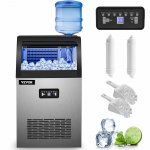 VEVOR Commercial Ice Maker 120lbs/24h Stainless Steel Commercial Ice Machine with 24lbs Storage Built-in 50 Pcs with 2 Water Inlet Modes Control Panel Blue Light Drain Pipe Filter Scoop