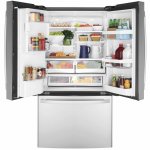 GE GYE22GYNFS 36 French Door Counter Depth Refrigerator with 22.1 cu. ft. Total Capacity Space Saving Ice Maker Showcase LED Lighting in Stainless Steel