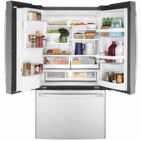 GE GYE22GYNFS 36 French Door Counter Depth Refrigerator with 22.1 cu. ft. Total Capacity Space Saving Ice Maker Showcase LED Lighting in Stainless Steel