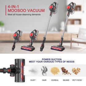 MOOSOO Cordless Vacuum Cleaner , Lightweight 4-in-1 Stick Vacuum for Carpet, Hard Floor - XL-618A Red