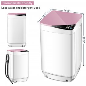 Full-Automatic Washing Machine 10 lbs Washer, Spinner Germicidal UV, White & Light Pink