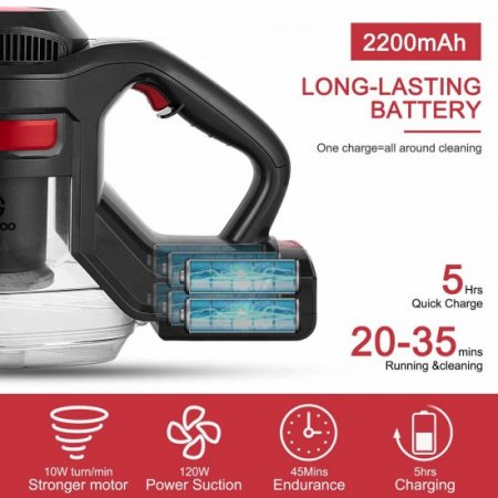 MOOSOO Cordless Vacuum Cleaner , Lightweight 4-in-1 Stick Vacuum for Carpet, Hard Floor - XL-618A Red