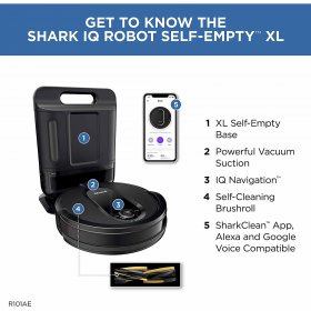 Shark RV1001AE IQ Robot Vacuum with Self-Empty Base, Wi-Fi Connected, Home Mapping, Works with Alexa, Ideal for Pet Hair, Carpets, Hard Floors