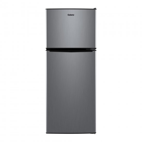 Galanz 4.6. Cu ft Two Door Mini Fridge with Freezer, Stainless Steel Look