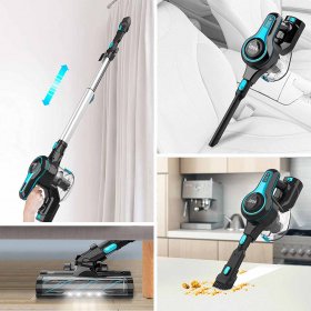 INSE Cordless Vacuum Cleaner, 6 in 1 Powerful Suction Lightweight Stick Vacuum with 2200mAh Rechargable Battery, up to 45min Runtime, for Home Furniture Hard Floor Carpet Car Hair - Sky Blue