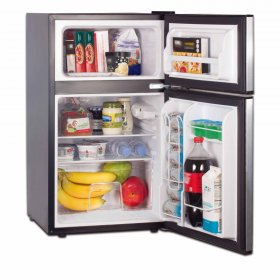 RCA 3.2 Cu. Ft. Two Door Compact Refrigerator with Freezer RFR834, Stainless Steel