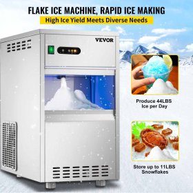 VEVOR 110V Commercial Snowflake Ice Maker 44lbs/24h, ETL Approved, Food Grade Stainless Steel Construction, Automatic Operation, Freestanding, Water Filter and Spoon, Perfect for Seafood Restaurant