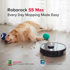 Roborock S5 MAX Robot Vacuum and Mop Cleaner, Lidar Navigation, 2000Pa Powerful Suction(Black)
