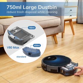ILIFE V80 Max-W Mopping, Robot Vacuum and Mop 2-in-1, Wi-Fi, 2000Pa, Route Planning, XL 750ml Dustbin, Pet Hair
