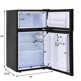 Costway Refrigerator Small Freezer Cooler Fridge Compact 3.2 cu ft. Unit