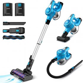 INSE Cordless Vacuum Cleaner with 2 Batteries, 10-in-1 Stick Vacuum Cleaner for Hardwood Floor Carpet Pet Hair Car Bed, 23Kpa 250W Brushless Motor, Lightweight Handheld, Blue