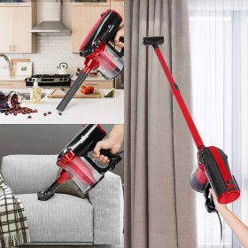 MOOSOO 17KPa Strong Suction Corded Vacuum Cleaner, 4 in 1 Stick Vacuum for Carpet & Hard Floor - D600 Red