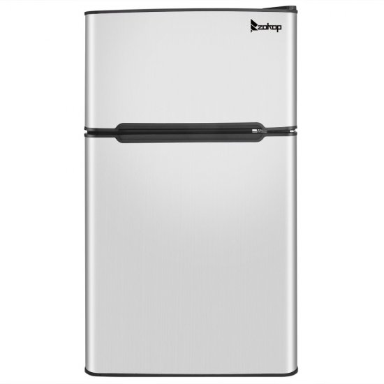 Mini Fridge, Low Noise Dorm Refrigerator with freezer, 2 Door Beverage Refrigerator with Capacity of 90L/3.2CU.FT for Kitchens, Small Apartments, Mini Bars, Offices, Tiny Homes, Cabins and RVs, Q1002