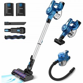INSE Cordless Vacuum Cleaner with 2 Batteries, Up to 80min Run-time Rechargeable Stick Vacuum, Lightweight Powerful Suction Handheld Vac for Hardwood Floor Carpet Pet Hair Car Bed