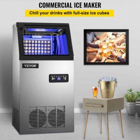 VEVOR Commercial Ice Maker 88 lbs. Per 24 Hours with 29 lbs. Storage 3" x 8" Cubes Commercial Ice Machine 110V Automatic Ice Machine
