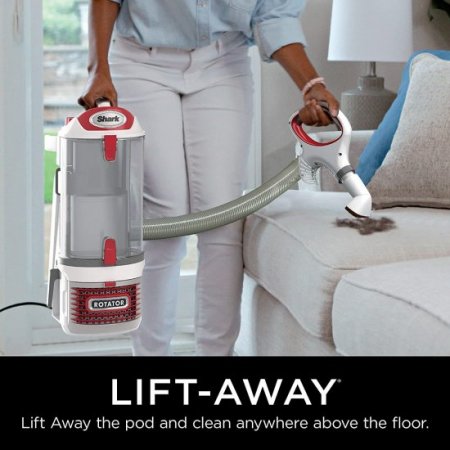 Shark Rotator Professional Upright Corded Bagless Vacuum for Carpet and Hard Floor with Lift-Away Hand Vacuum and Anti-Allergy Seal (NV501), White with Red Chrome