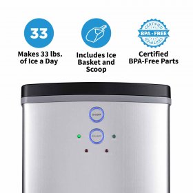 NewAir Portable Ice Maker 33 lb Daily Icemaker, 2 Ice Bullet Sizes, Perfect Machine for Countertops, NIM033SS00 Stainless Silver