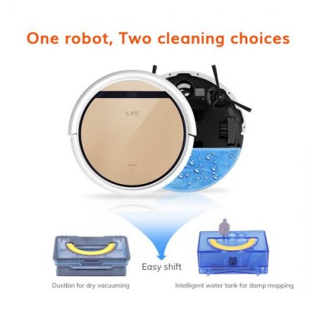 ILIFE V5s Pro-W, Robot Vacuum and Mop 2 in 1, with Water Tank, Self Charging, Tangle Free for Pet Hair