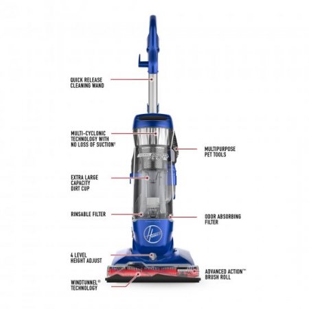 Hoover Total Home Pet Bagless Upright Vacuum Cleaner, Filter Made with HEPA Media, UH74100