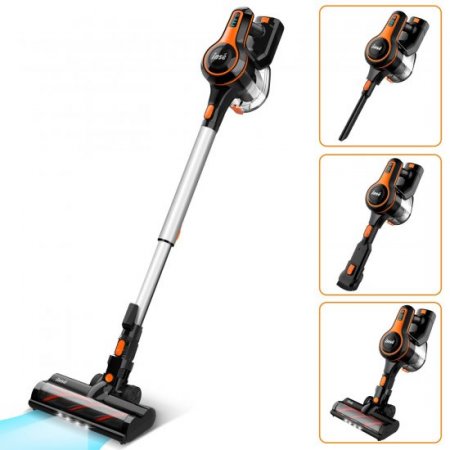 INSE Cordless Vacuum Cleaner, 6-in-1 Stick Vacuum Cleaner with Detachable Battery, 23Kpa Strong Suction, Extra Large Dustbin, Powerful Brushless Motor, Ultra Quiet Lightweight, Orange