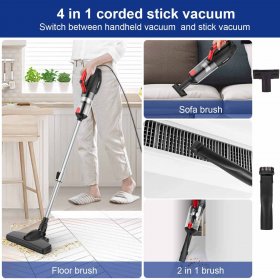 Aposen 4 In 1 Corded Vacuum Powerful 16Kpa Stick Vacuum Cleaner for Hard Floor, Carpet