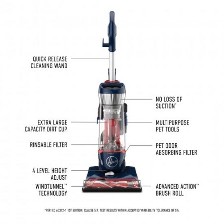 Hoover Residential Vacuum-UH74110M Hoover Pet Max Complete Bagless Upright Vacuum Cleaner with Allergen Block Technology