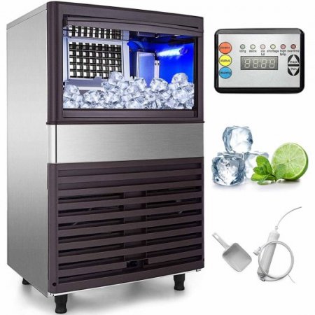 VEVOR Commercial Ice Maker 155lbs/24h with LED Panel,Stainless Steel,Auto Clean Professional Refrigeration Equipment