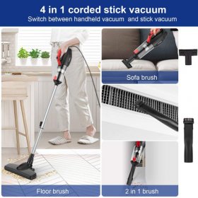 APOSEN Stick Vacuum, 16000PA Powerful Suction 4 in 1 Lightweight Corded Vacuum Cleaner for Hard Floor & Pet Hair