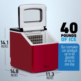 Deco Chef Countertop 40lb Ice Maker for Home, Office, Bars and Parties, Makes Extra Large Cubes, 2.4lb of Ice Every 15-20 Minutes, LCD Status Indicator, Adjustable Cube Size, Red