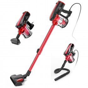 MOOSOO Lightweight Stick Vacuum Cleaner, 33 Ft Power Corded 2 in 1 Handheld Vacuum, D600 - Red