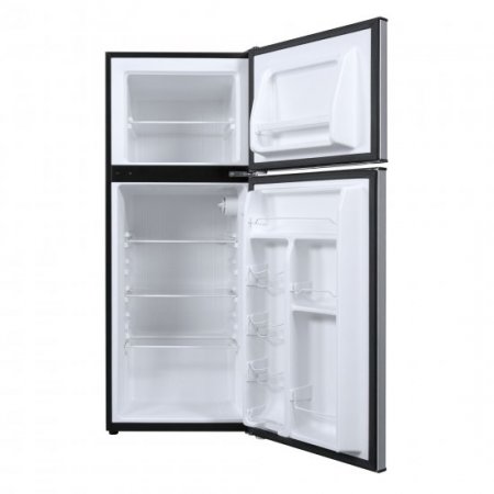 Galanz 4.6. Cu ft Two Door Mini Fridge with Freezer, Stainless Steel Look