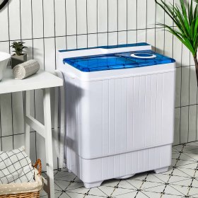 Costway 26 lbs. Portable Semi-automatic Washing Machine with Built-in Drain Pump, Blue