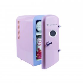 Frigidaire Portable Retro 6-can Mini Fridge EFMIS151, Built-in Bluetooth(R) Speaker, Pink