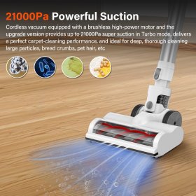 Aposen 21Kpa Stick Vacuum Cleaner, Lightweight Cordless Vacuum with 2 Powerful Suction Modes, LED Electric Floor Brush, White