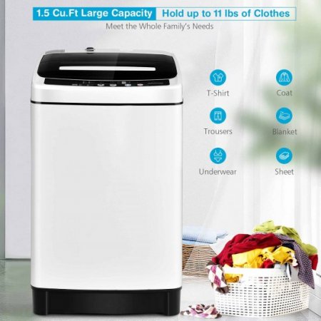 Costway Full-Automatic Washing Machine 1.5 Cu.Ft 11 LBS Washer & Dryer White